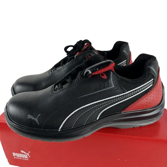 Puma Mens Shoes Safety Black Red Leather Touring Low Oxford Work Shoes Size 10